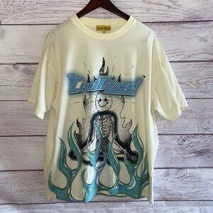Civilized Clothing Co. Mens T Shirt Ivory L Skeleton Smiley Face Flames Hip Hop